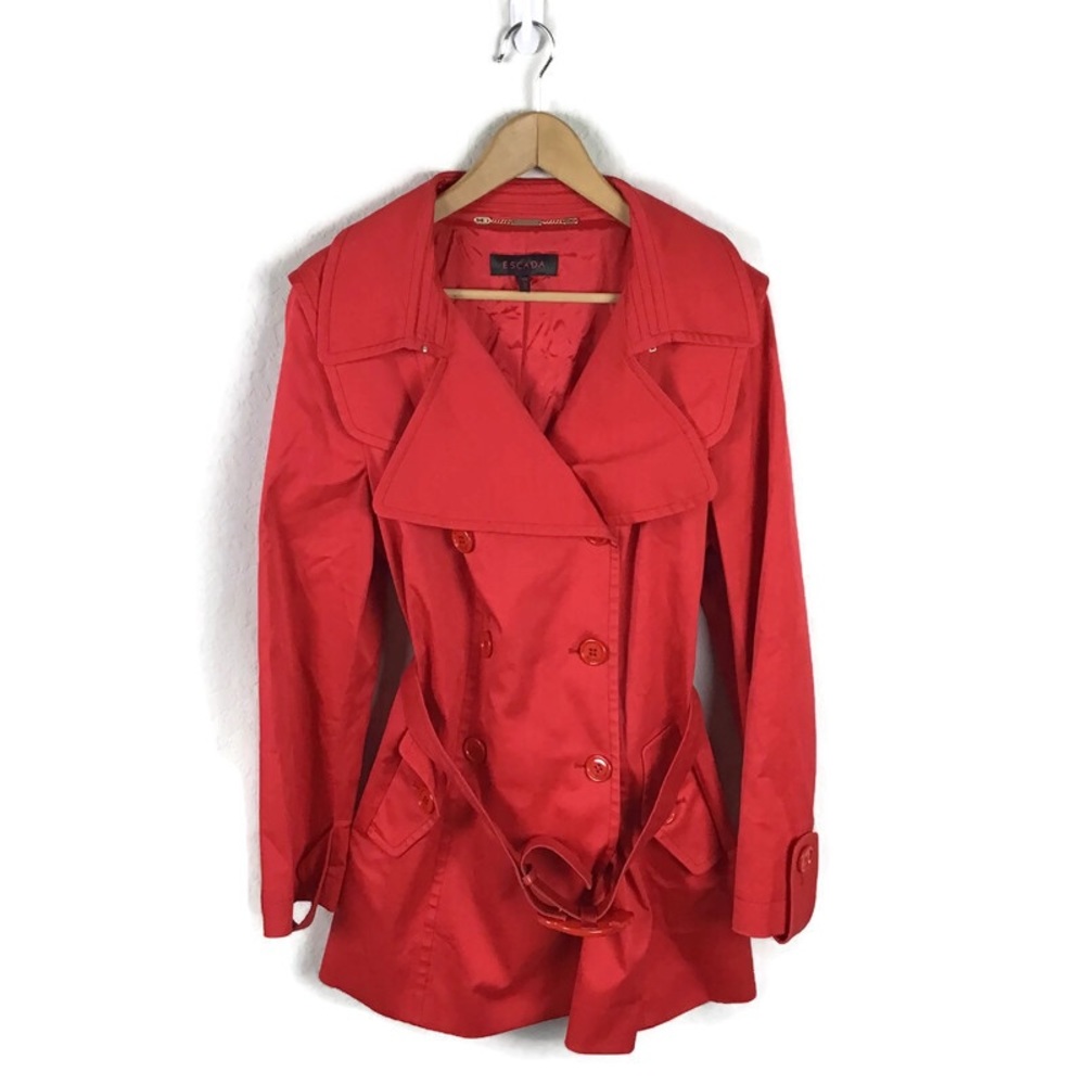 Escada Trench Coat Jacket Cherry Belted Cotton